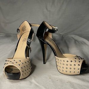 Rock Republic Studded Peep-Toe Platform Heels - Beige & Black